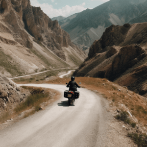 Motorcycle riding down a mountain