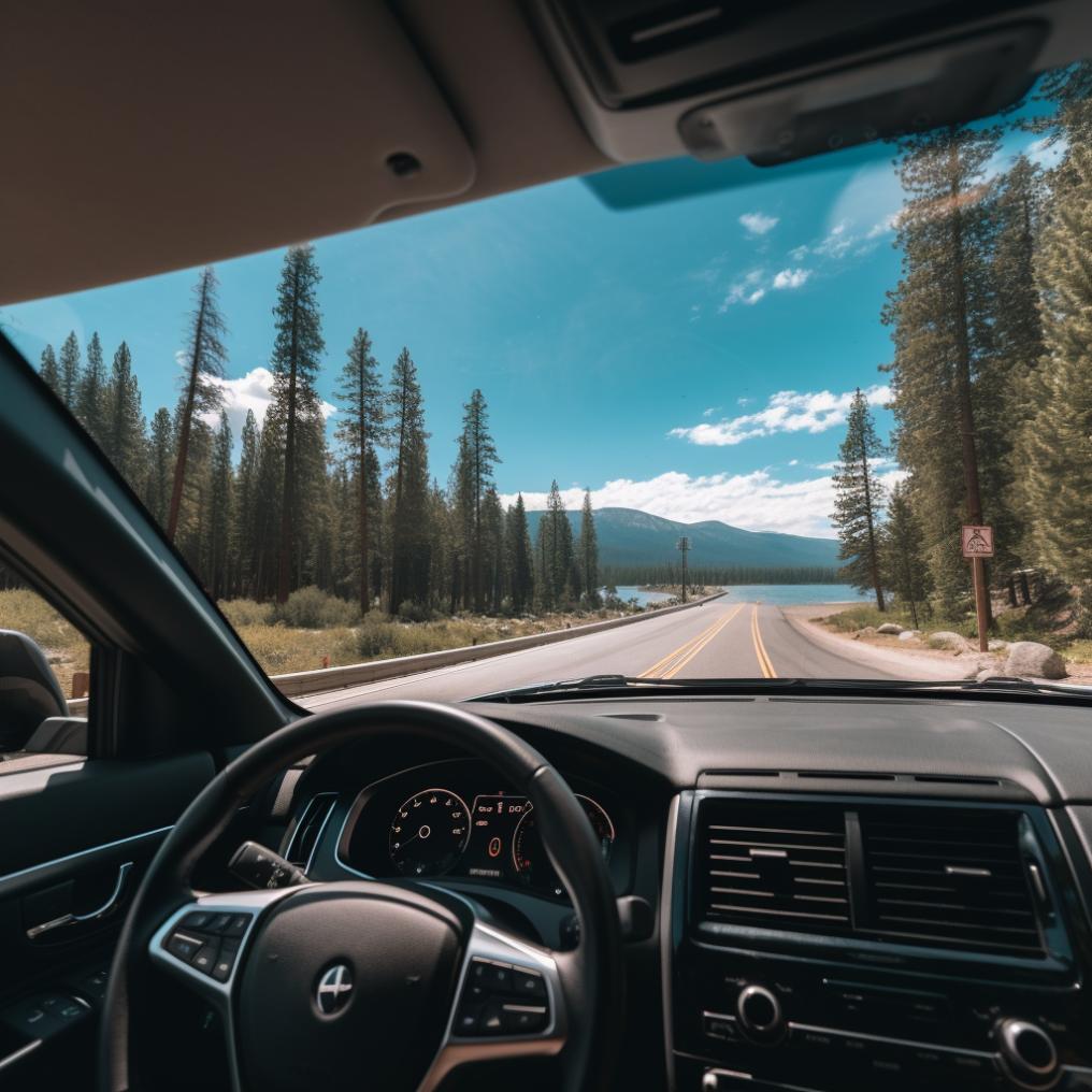 car driving on road in lake tahoe