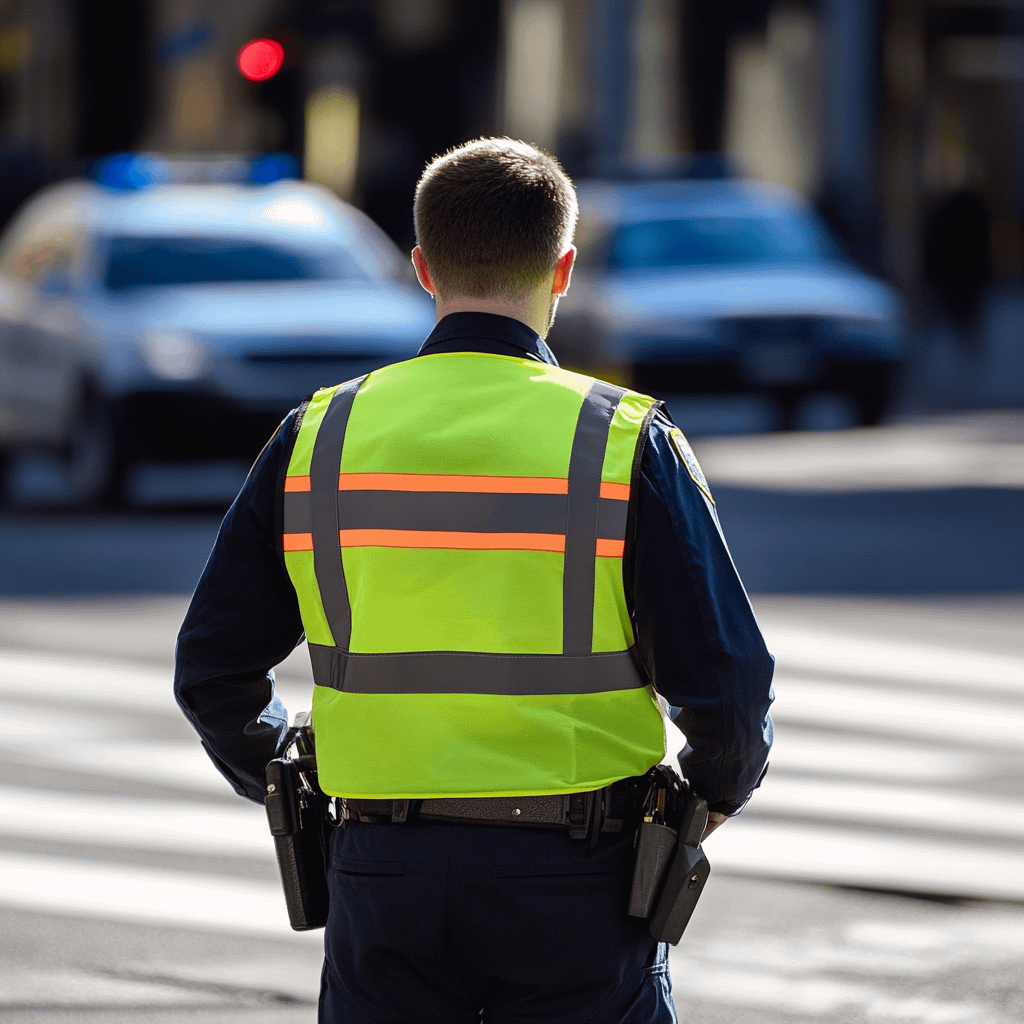 A traffic police officer standing at an intersection