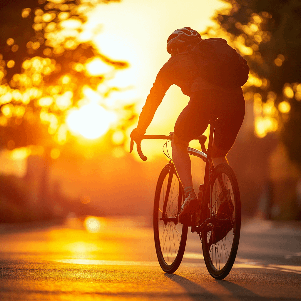 bicyclist riding during sunset