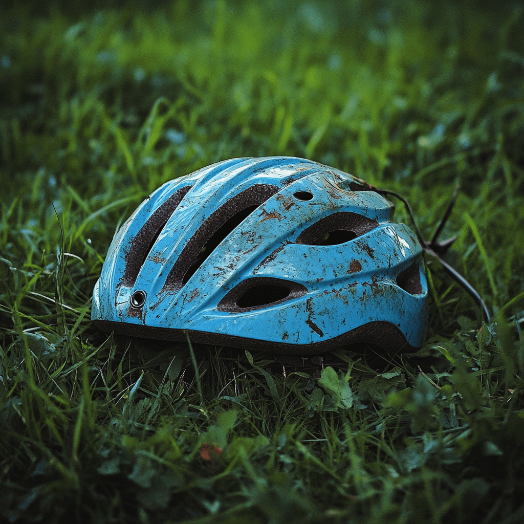 bicycle helmet lying on grass