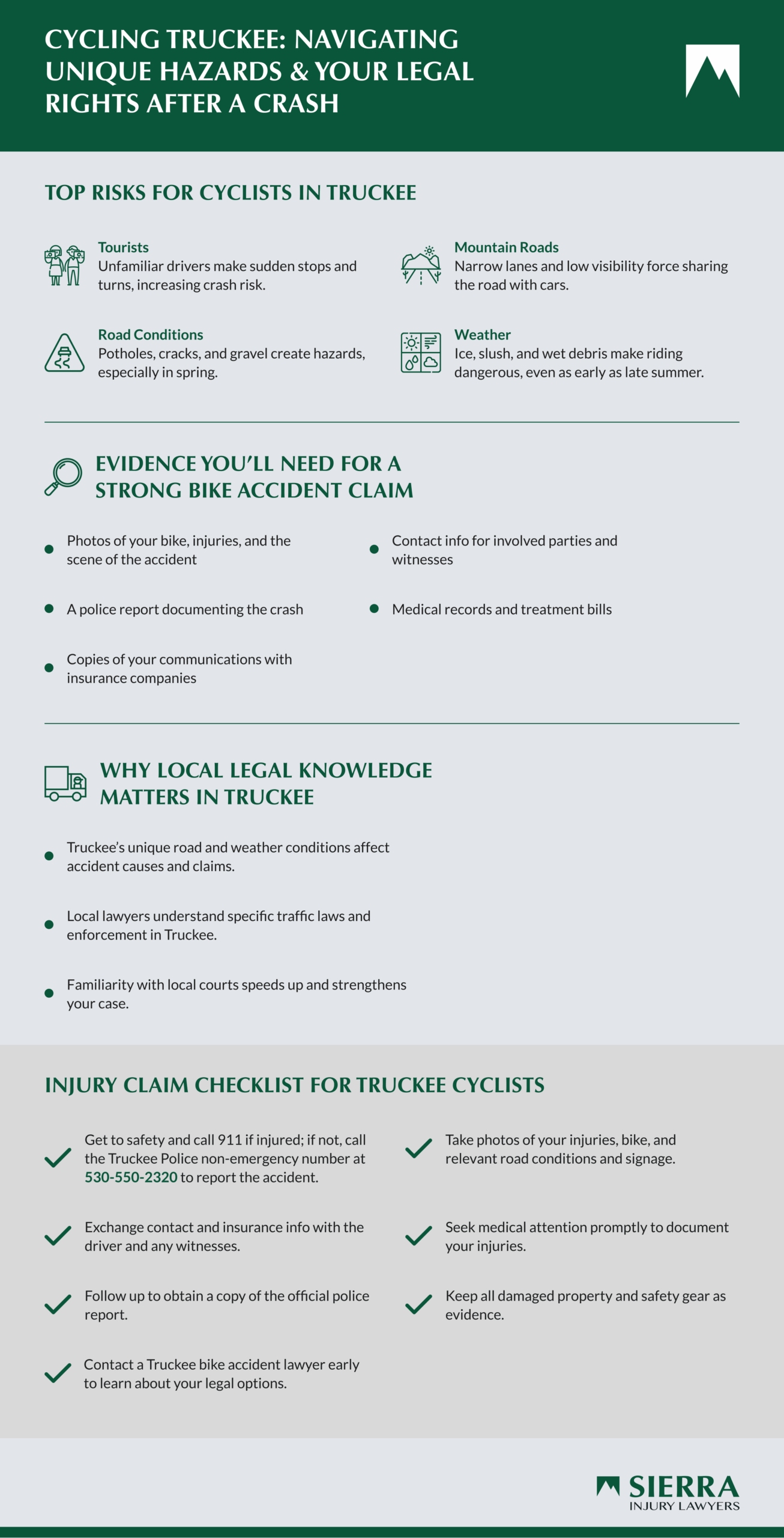 An infographic that shows the top risks for cyclists in truckee and what evidence is needed for a strong claim.