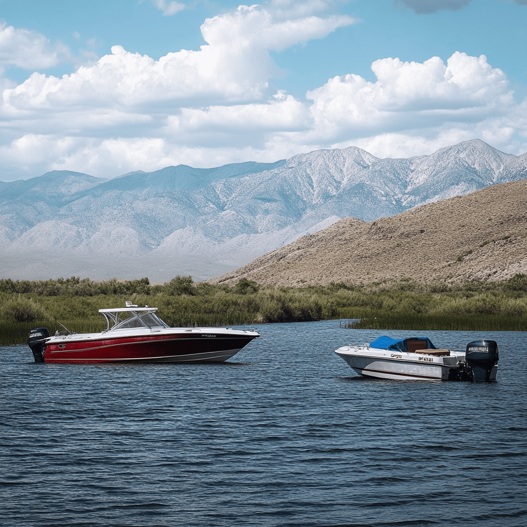 two small boats floating on a lake